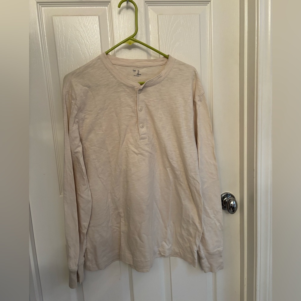 GAP Men's Beige Long Sleeve Henley Size Large